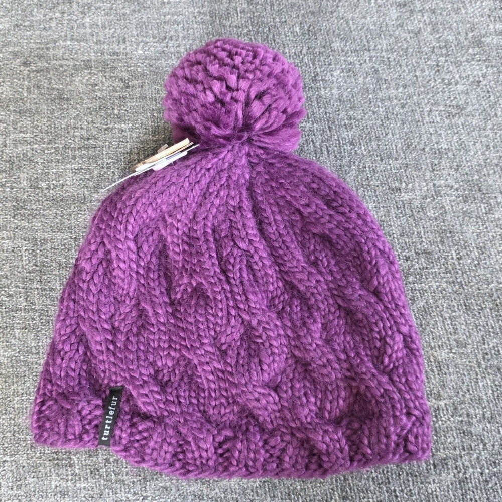 Turtle Fur Wave On Wave Purple Merino Wool Blend Pom Beanie Hat NWT $39 Womens
